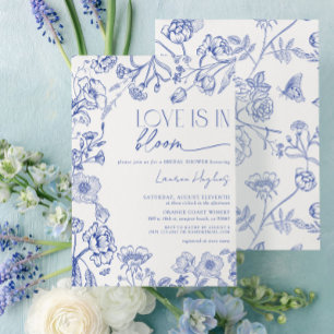 Love is in Bloom Blue Vintage Floral Bridal Shower Invitation
