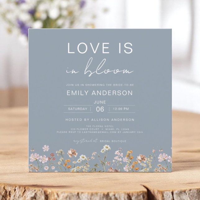 Love is in Bloom Blue Wildflower Bridal Shower Invitation (Creator Uploaded)