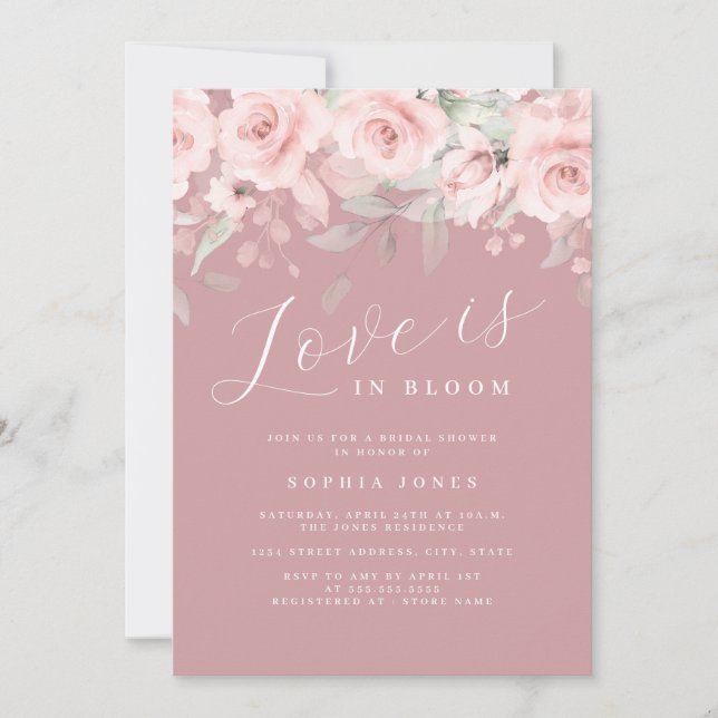 Love is in Bloom Blush Bridal Shower  Invitation (Front)