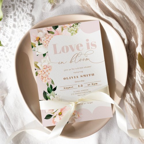 Love is in bloom blush floral bridal shower invitation