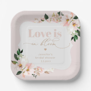 Love is in bloom blush pink wildflowers bridal paper plates