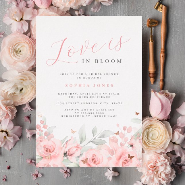Love is in Bloom Blush Rose Gold Bridal Shower  Foil Invitation (Creator Uploaded)
