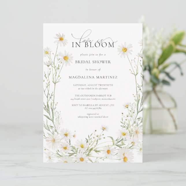 Love is in Bloom Boho Daisy Bridal Shower Invitation (Standing Front)