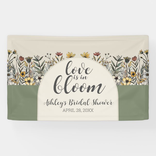 Love is in Bloom - Boho Flowers Bridal Shower Banner (Horizontal)