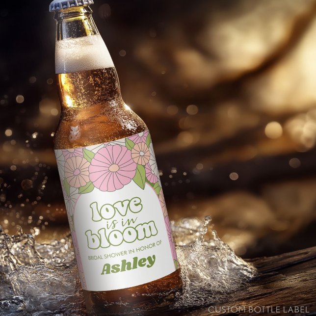 Love is in Bloom - Boho Flowers Bridal Shower Beer Bottle Label (Custom Party Beer Label - Wedding Anniversary)