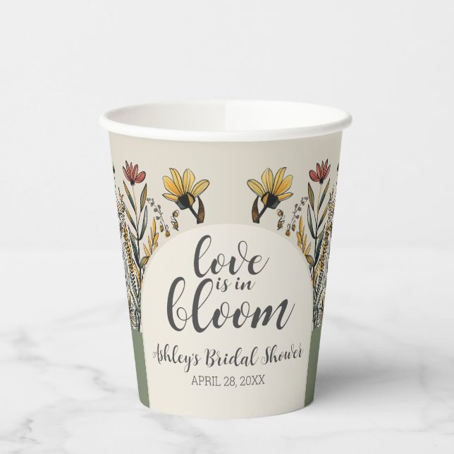 Love is in Bloom - Boho Flowers Bridal Shower Paper Cups (Left)