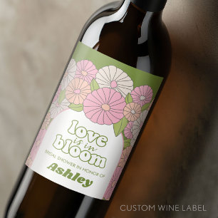 Love is in Bloom - Boho Flowers Bridal Shower Wine Label