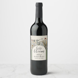 Love is in Bloom - Boho Flowers Bridal Shower Wine Label