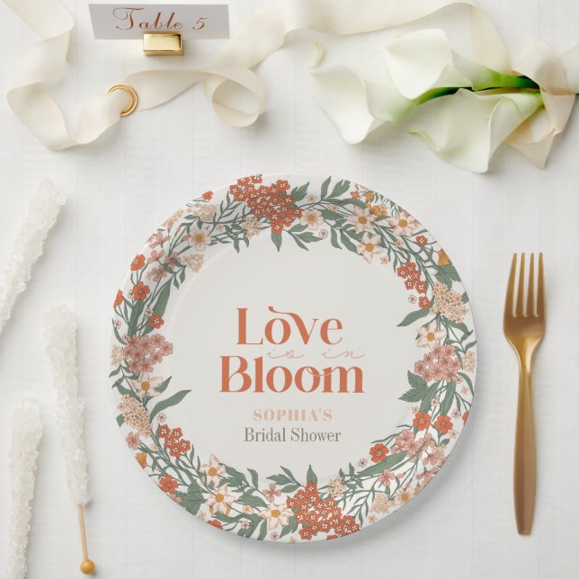 Love is in Bloom Boho Wildflower Bridal Shower Paper Plates (Wedding)