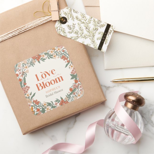 Love is in Bloom Boho Wildflower Bridal Shower Square Sticker (Gifting)