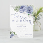 Love is in Bloom Bridal Shower Blue Silver Flowers Invitation (Standing Front)