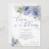 Love is in Bloom Bridal Shower Blue Silver Flowers Invitation (Front)