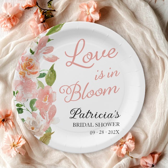 Love Is In Bloom Bridal Shower Blush Floral Paper Plates (Creator Uploaded)