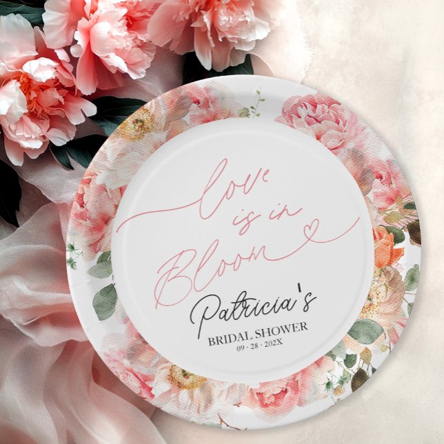 Love Is In Bloom Bridal Shower Blush Floral Paper Plates (Creator Uploaded)