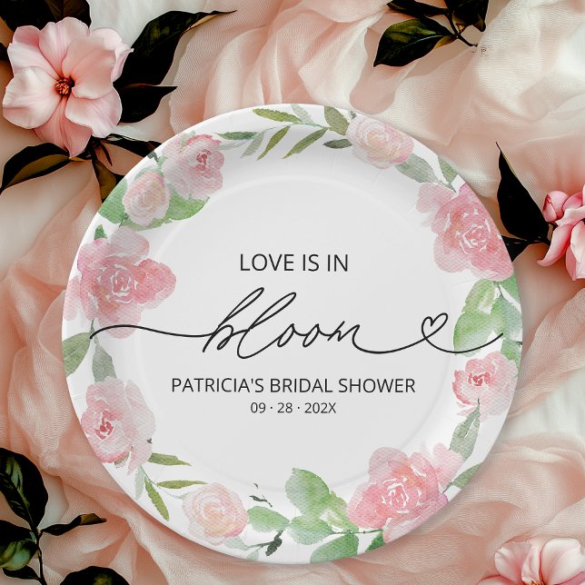 Love Is In Bloom Bridal Shower Blush Floral Paper Plates (Creator Uploaded)