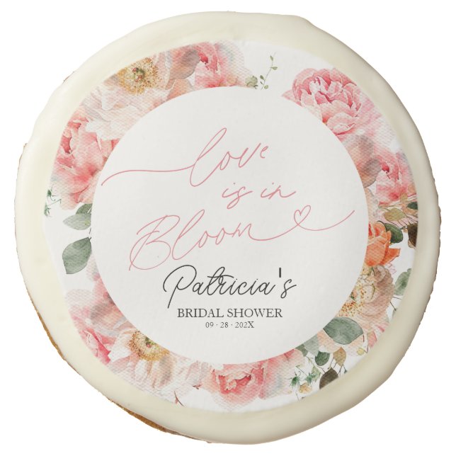 Love Is In Bloom Bridal Shower Blush Floral Sugar Cookie (Front)