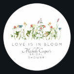 Love is in Bloom Bridal Shower Classic Round Sticker<br><div class="desc">Celebrate love in full bloom with our Wildflower Bridal Shower stickers. Featuring vibrant colors and beautiful floral designs,  these stickers will create a charming and romantic atmosphere introduction to a special event.
Designed by Metro-Events.com</div>