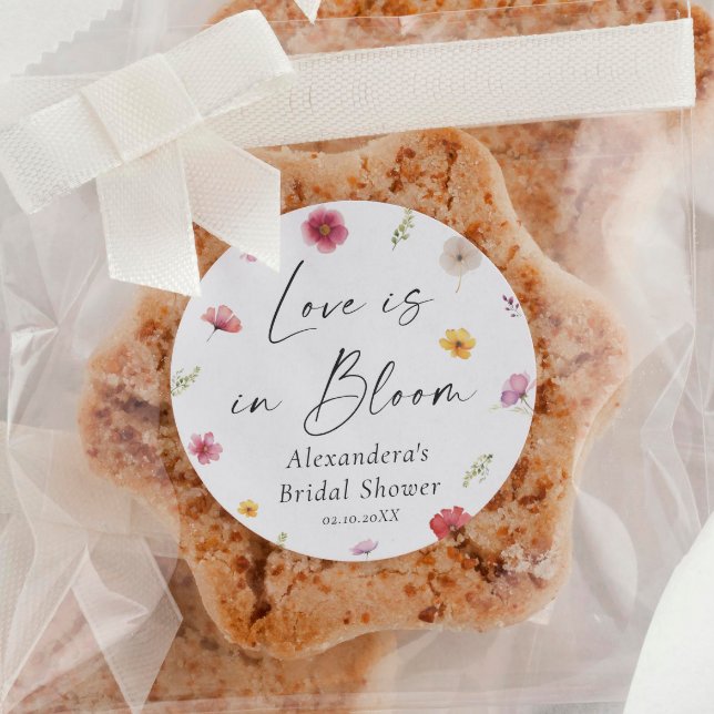 Love is in Bloom Bridal Shower Favor Classic Round Sticker (Creator Uploaded)