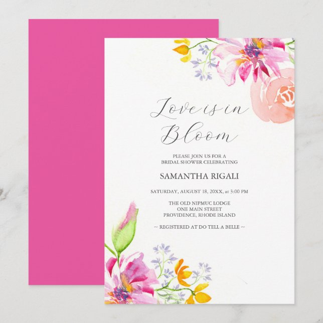 Love is in Bloom Bridal Shower Invitations Pink (Front/Back)