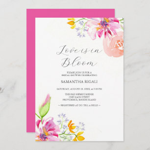 Love is in Bloom Bridal Shower Invitations Pink