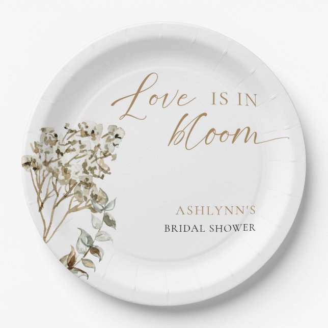 Love is in Bloom Bridal Shower Pampas Grass Paper Plates (Front)