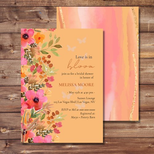 Love Is In Bloom Bridal Shower Pinks Peach Florals Invitation