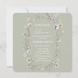 Love Is In Bloom Bridal Shower Sage Green Invitation