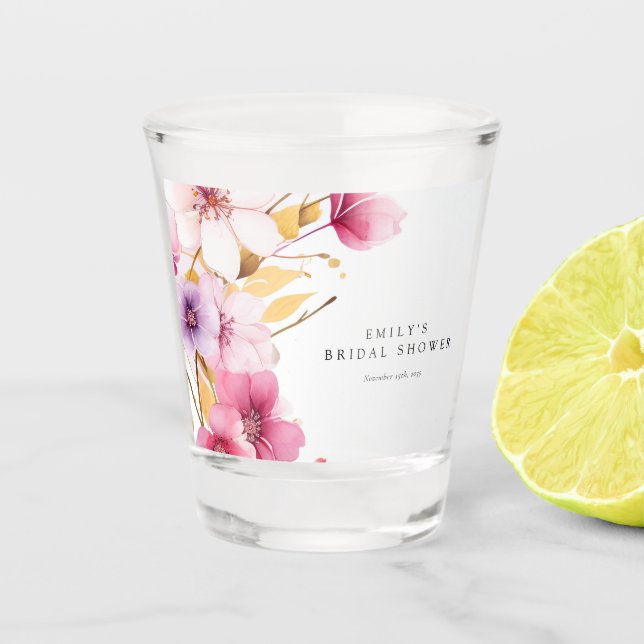 Love is in Bloom Bridal Shower Shot Glass (Front)