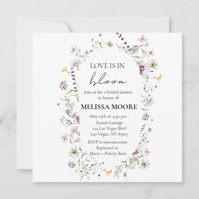 Love Is In Bloom Bridal Shower Square Invitation (Front)