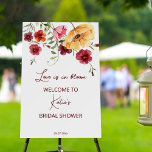 Love is in bloom bridal shower welcome sign<br><div class="desc">Love is in bloom meadow burgundy flowers bridal shower wildflowers welcome sign board. Watercolor wildflowers burgundy plum colors for a garden flowers themed bridal shower invitation.</div>