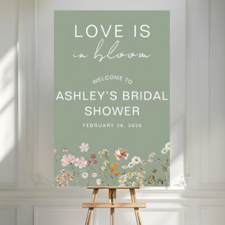 Love Is in Bloom Bridal Shower Welcome Sign Green