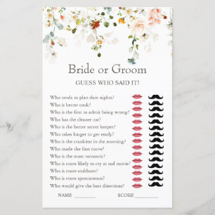 Love is in Bloom Bride or Groom Bridal Shower Game