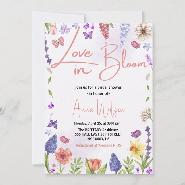 love is in bloom brunch and bubbly bridal shower invitation (Front)