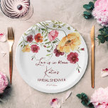 Love is in bloom burgundy flowers bridal shower  paper plates<br><div class="desc">Love is in bloom meadow burgundy flowers bridal shower wildflowers personalized party plates. Watercolor wildflowers burgundy plum colors for a garden flowers themed bridal shower.</div>