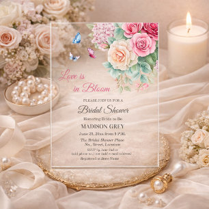 Love is in Bloom Butterflies Bridal Shower Acrylic Invitations
