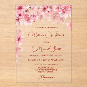Love Is In Bloom Cherry Blossom Bridal Shower Acrylic Invitations