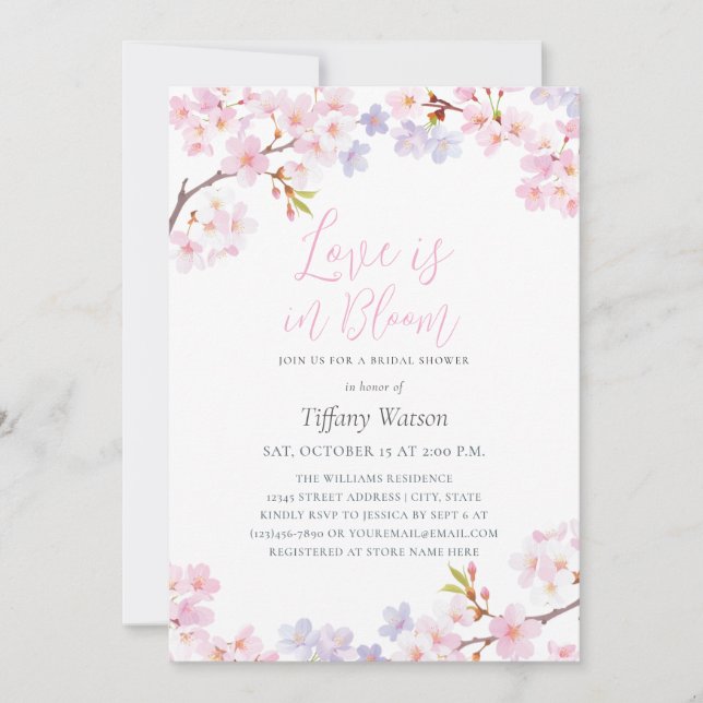 Love is in Bloom Cherry Blossom Bridal Shower Invitation (Front)