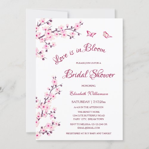 Love Is In Bloom  Cherry Blossom Bridal Shower Invitation