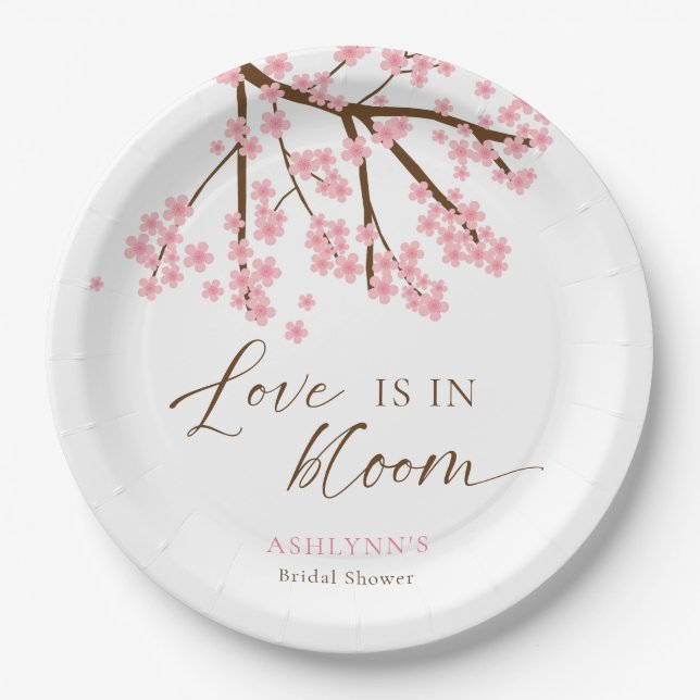 Love is in Bloom Cherry Blossoms Bridal Shower Paper Plates (Front)