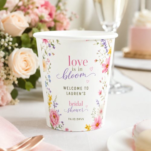 Love Is In Bloom Chic Floral Pink Custom Paper Cups