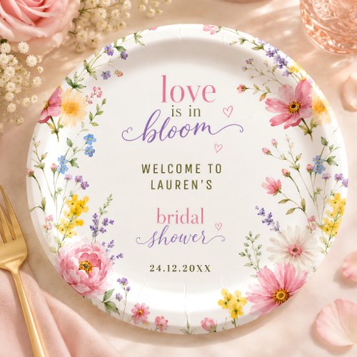Love Is In Bloom Chic Floral Pink Custom Paper Plates