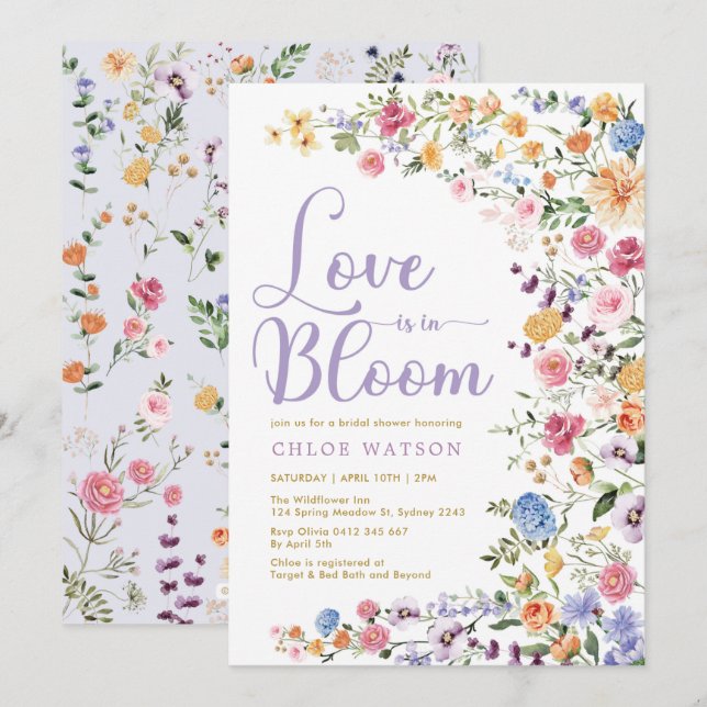 Love is in Bloom | Chic Wildflower Bridal Shower Invitation (Front/Back)