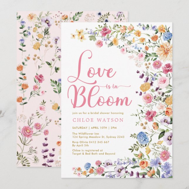 Love is in Bloom Colorful Wildflower Bridal Shower Invitation (Front/Back)