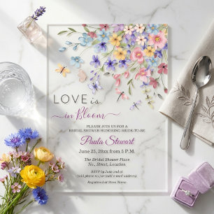 Love is in Bloom Dragonflies Bridal Shower Acrylic Invitations