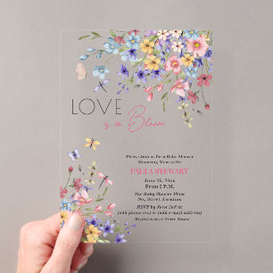 Love is in Bloom Dragonflies Pink Baby Shower Acrylic Invitations