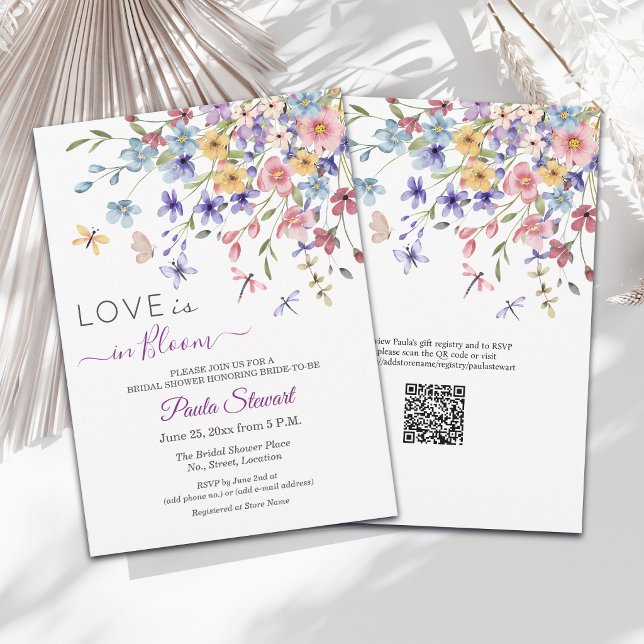 Love is in Bloom Dragonflies QR Code Bridal Shower Invitation (Creator Uploaded)