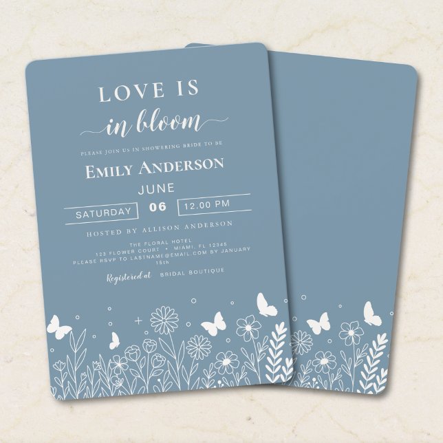 Love Is in Bloom Dusty Blue Bridal Shower Invite (Creator Uploaded)