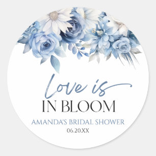 Love Is In Bloom Dusty Blue Floral Bridal Shower Classic Round Sticker
