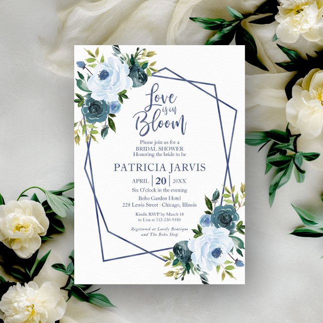 Love Is In Bloom Dusty Blue Floral Bridal Shower Invitation (Creator Uploaded)