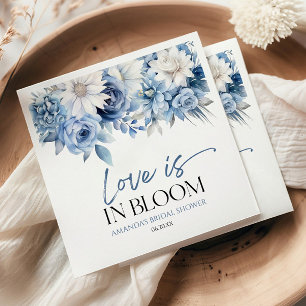 Love Is In Bloom Dusty Blue Floral Bridal Shower Napkins